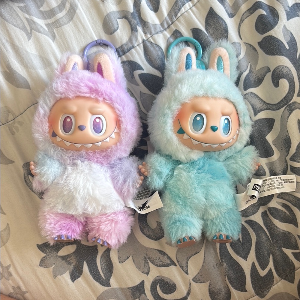 authentic labubus Adorable Furry Plush Set in Pastel Colors